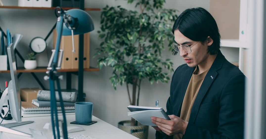 entrepreneur reviewing documents